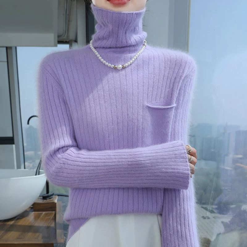 Женский осенне-зимний кашемировый свитер из 100% норки джемпер с высоким