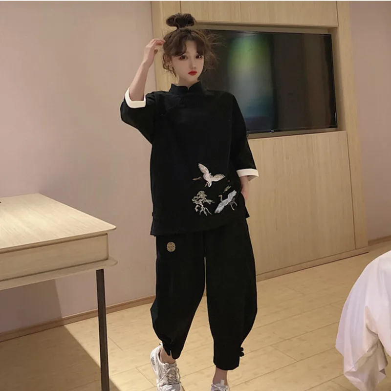 Китайские традиционные повседневные свободные женские топы Hanfu черные Харадзюку