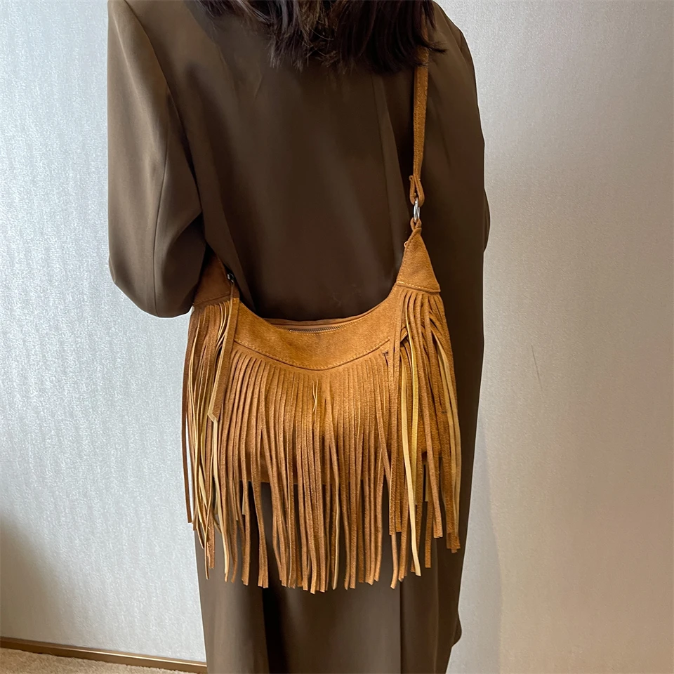 

Vintage Faux Suede Leather Boho Tassel Crossbody Bag Hippie Gypsy Fringed Messenger Bag for Women Ethnic Style Clutch Female New