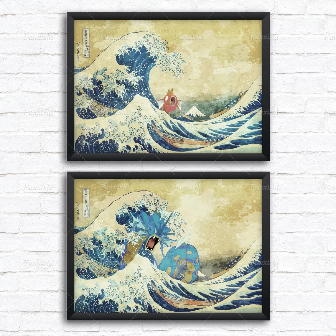 

Плакат аниме «Великая волна и гиарадоны», постер с акварельным принтом покемона, настенная Картина на холсте, Модульная картина для гостино...