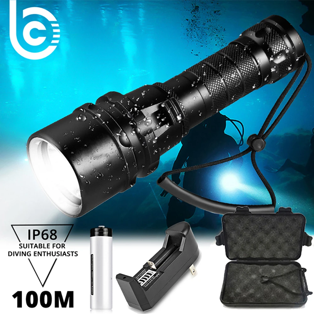

Суперъяркий фонасветильник для дайвинга IP68, профессиональный фонарь для дайвинга с высоким уровнем водонепроницаемости, работает от батареи 18650 с ручным шнуром