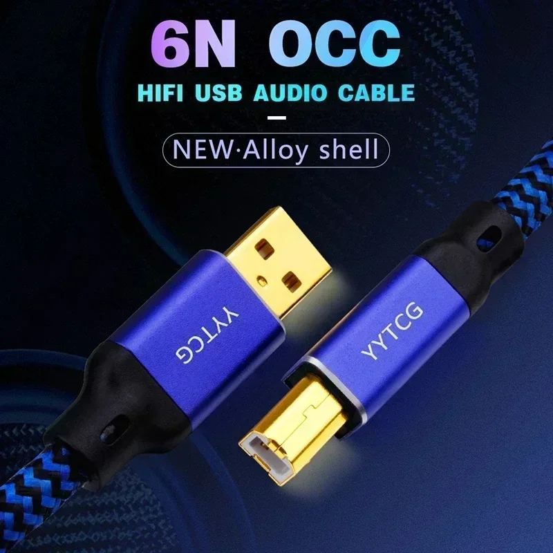 Фото Кабели для передачи данных и аудио, Hi-Fi USB-кабель, высококачественный кабель для принтера, Type A-B, 6N OCC, провод для колонок, для декодера, звуковой карты, микшера, синий, 1м, 1.5м, 2м №2