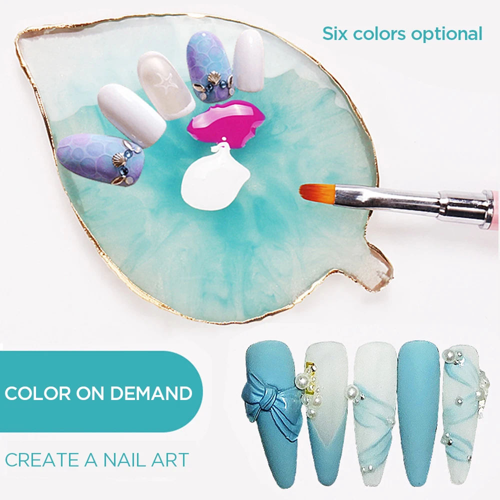 

Nail Painting Palette Leaf-Shaped Gold-Edged Resin Agate Piece Nail Color Palette Mix Drawing Board Nail Piece Display Board