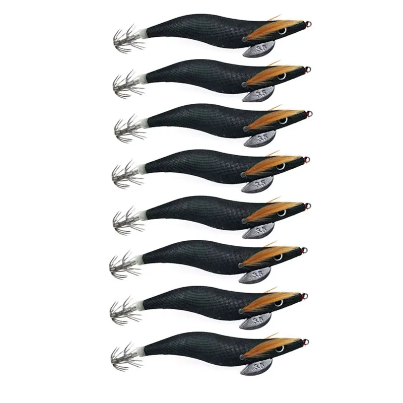 

8PCS/Set 2.5/3.5 Squid Jig For Fishing Artifical Wood Shrimp Lure Squid Cuttlefish Jigs Lures Black Fishing Baits Pesca