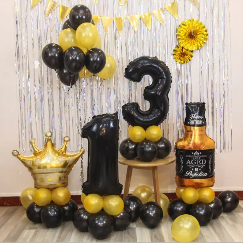 

Black Number Balloon Set With Big Size Cheers Beer Mug Cup Foil Balloons For 18 20 30 40 50 Years Birthday Party Decoration
