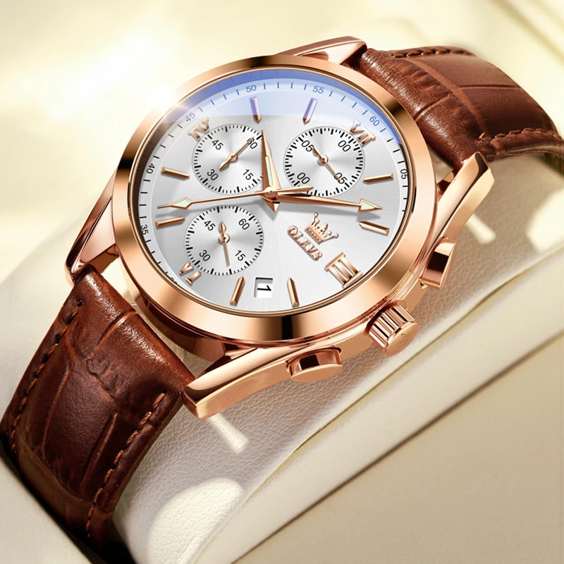 OLEVS Lover Watches Top Brand Luxury Couple Quartz Watch Waterproof Leather Watch Strap Watch for Women and Men Couple Gift