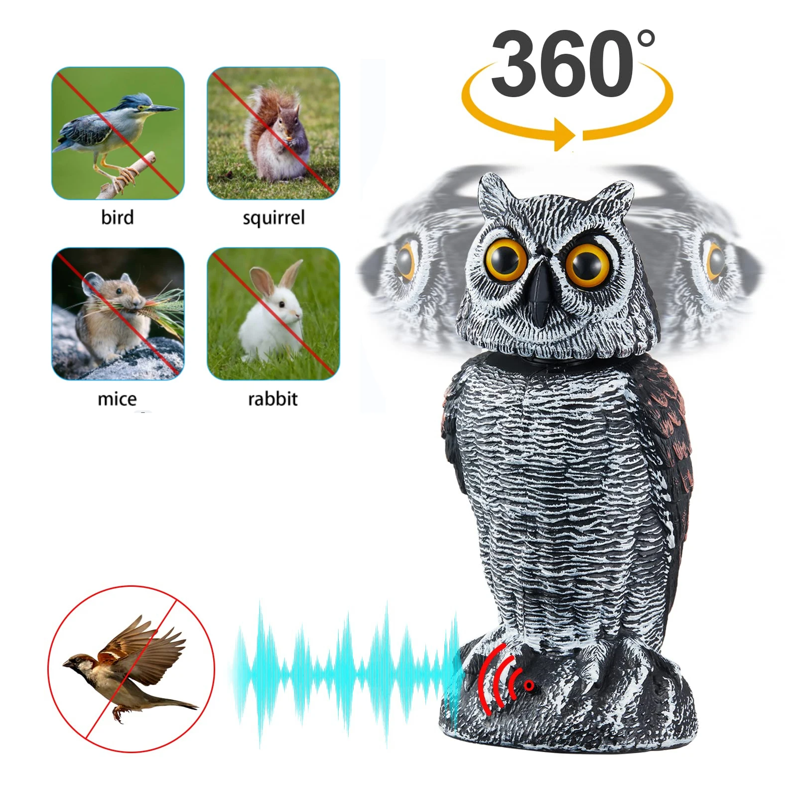 

Realistic bird frightener rotating head smart sensor owl control scarecrow garden yard protection repel pests garden yard