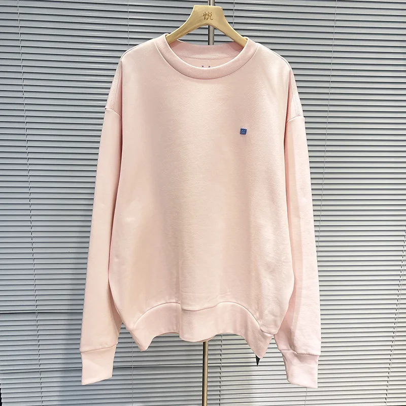 Fashion Classic Trendy Luxury Designer Cloth Autumn Embroidered Pink Round Neck Loose Long Sleeve Sweater