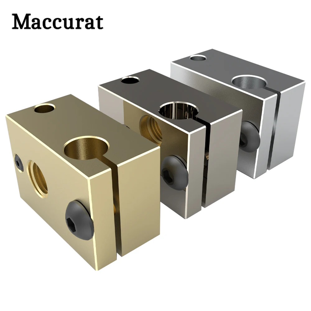 

High Quality V6 Heater Block Plated Copper Brass PT100 3D Printer Parts Heat Block For Upgrade E3D V6 Hotend DDB Titan Extruder