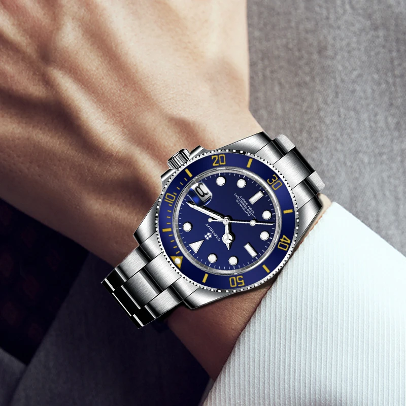 Мужские деловые Роскошные автоматические механические водонепроницаемые часы с