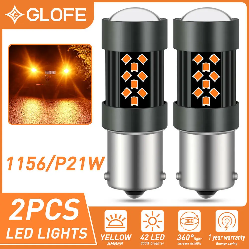 

Glofe 1156 7506 Ba15S P21W Led Front Turn Signal Light Bulbs Amber Yellow 3000K