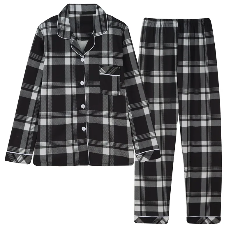 Women Pyjamas Set Spring/Autumn Ins Long-sleeved Lapel Nighty Ladies Plaid Shirt Pajamas Sleepwear Lounge Wear Home Clothes