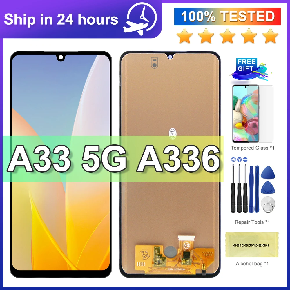 Дисплей 6,4 дюйма A336 для Samsung Galaxy A33 5G A336B A336E, ЖК-дисплей, сенсорный экран с рамкой, дигитайзер в сборе, запасные части