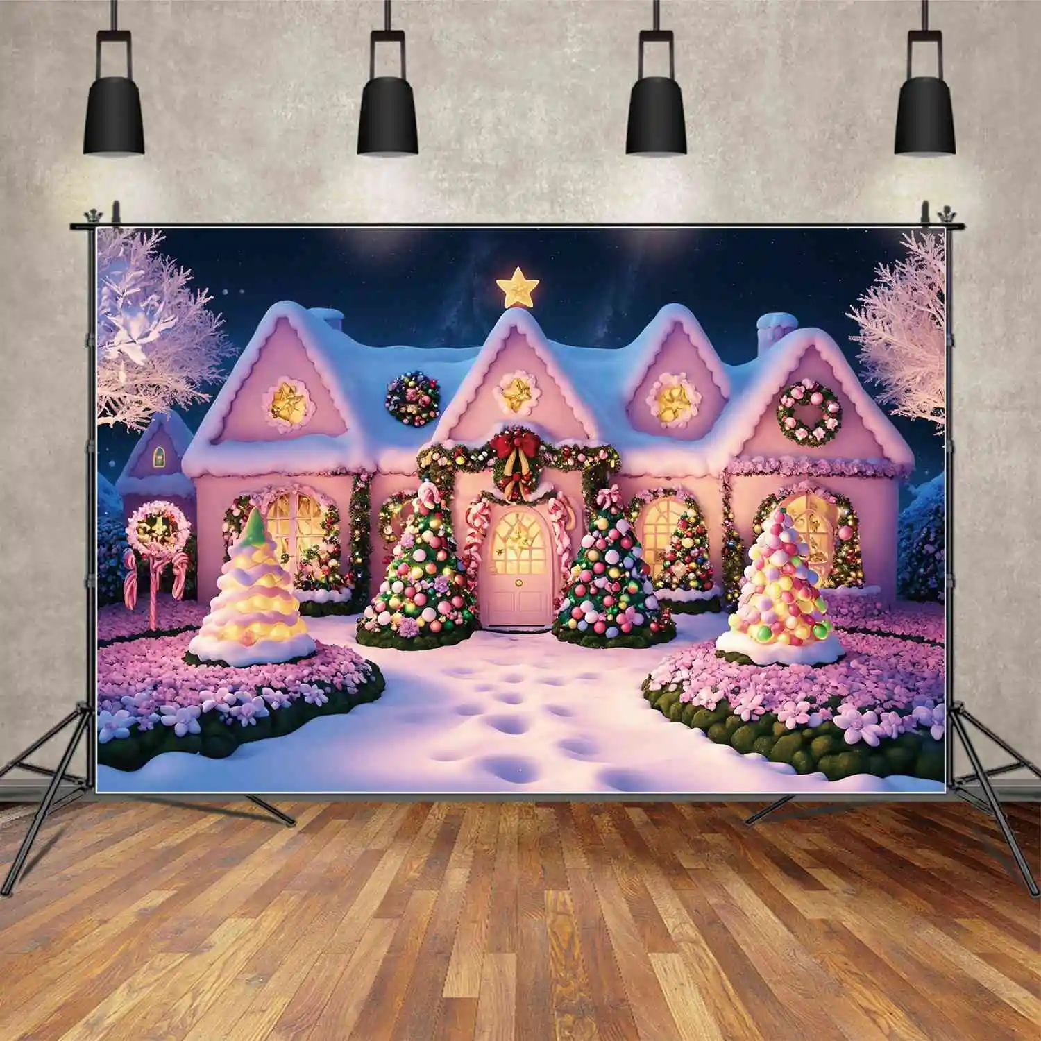 

MOON.QG Photography Backdrop Baby Candy Bar Sweet Christmas Shop Photo Background Custom Pink Home Room Photoshoot Props