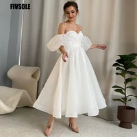 fivsole beach wedding dress 2022 puff sleeves organza ankle length simple sweetheart saudi arabia bride gowns plus size