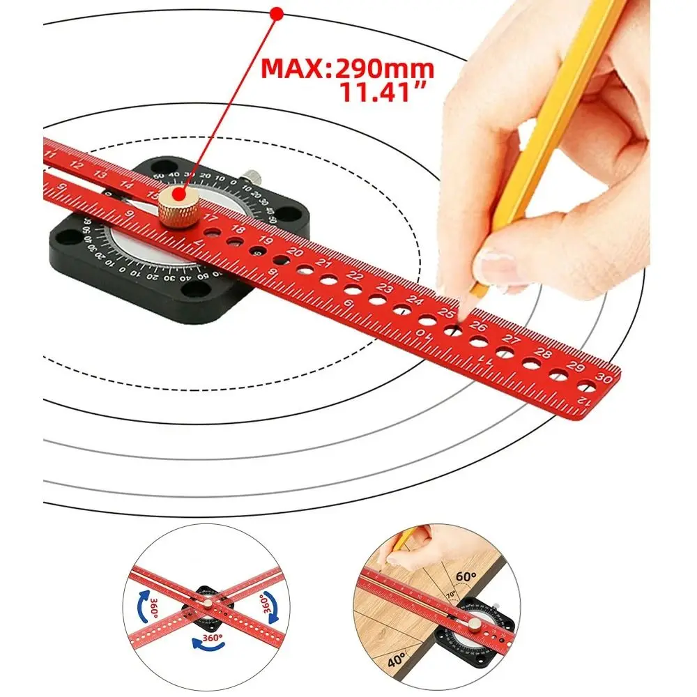 

Professional 360°Compass Metric Inch Alumin Scribing Ruler Gauge Angle Line Ruler Woodworking Scriber T-Ruler For DIY