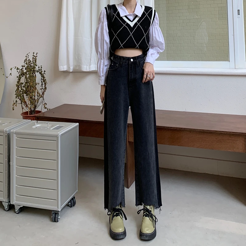 

N0773 Jeans women straight loose high waist wide leg pants spring and autumn retro niche pants jeans