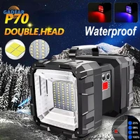 high power led flashlight xhp70 double head searchlight portable waterproof rechargeable handed torch spotlight camping hiking