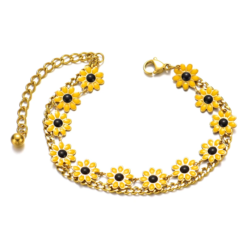 Trendy Sun Flower Stainless Steel Bangle Bracelet Temperament Stylish 18 K Metal Cuff Bracelet for Women Accessories New