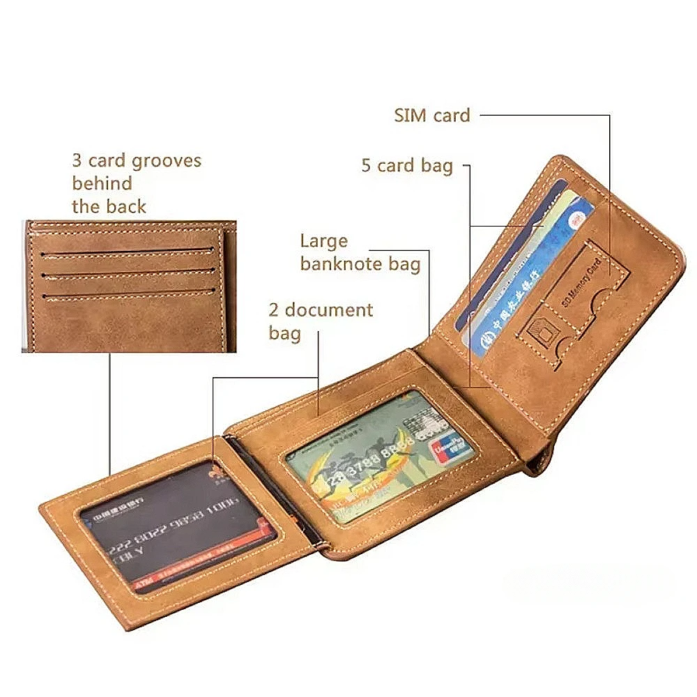 Мужской кожаный кошелек тонкий хипстерский из воловьей кожи держатели для