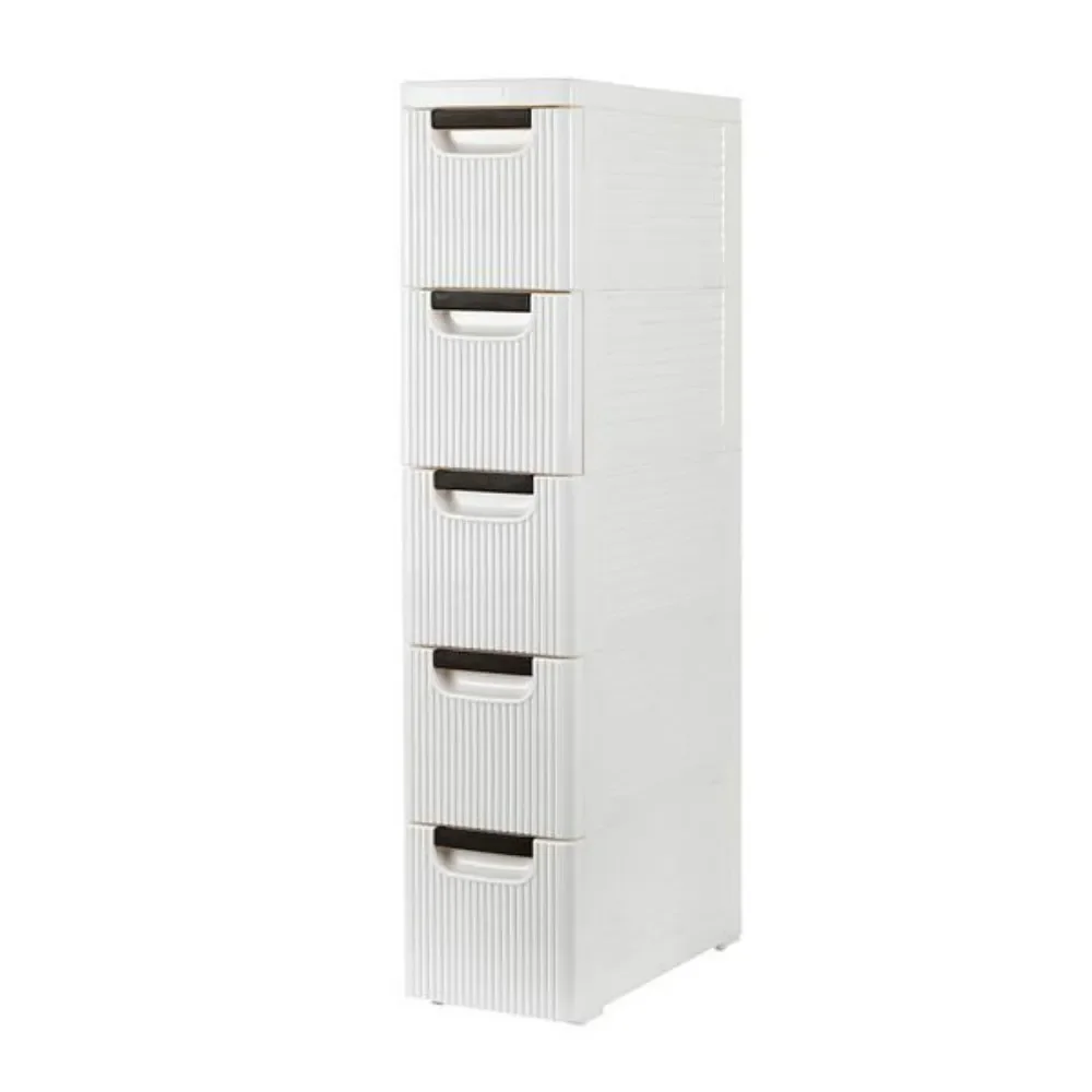 

5-Tire Plastic Drawer Storage Box Rolling Cart with Wheels Narrow Slim Container Storage Cabinet for Bathroom Bedroom