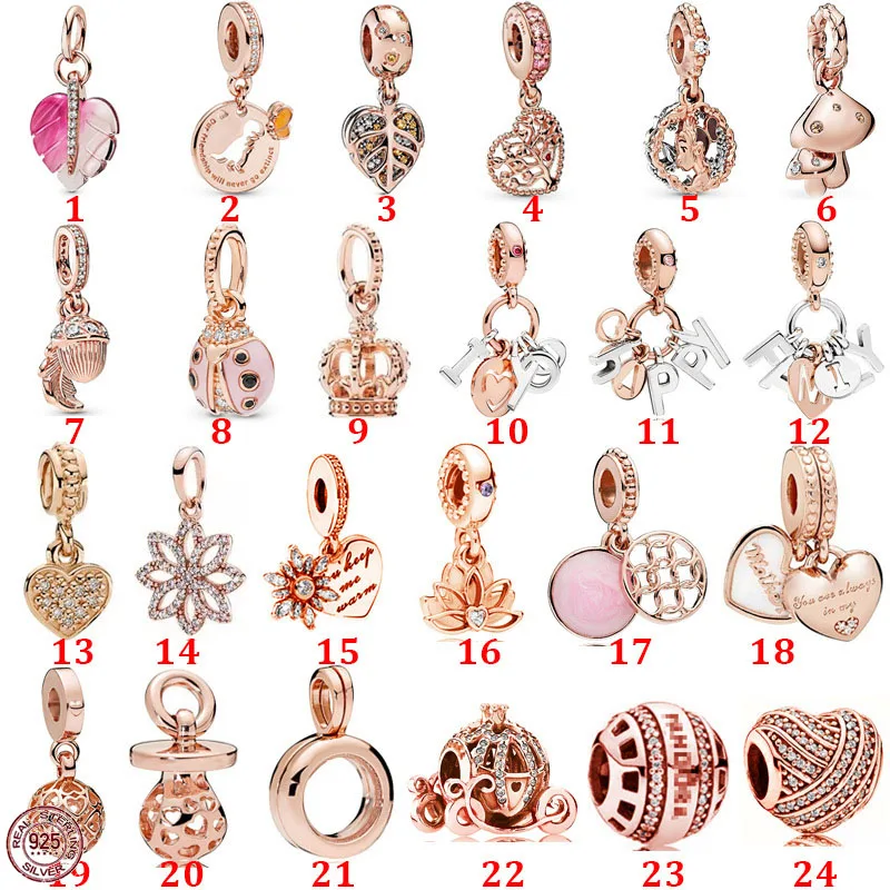 

New 925 Sterling Silver Rose Gold Couple Dangle Charms Fit Original Pandora Bracelet DIY Necklace Jewelry Gift