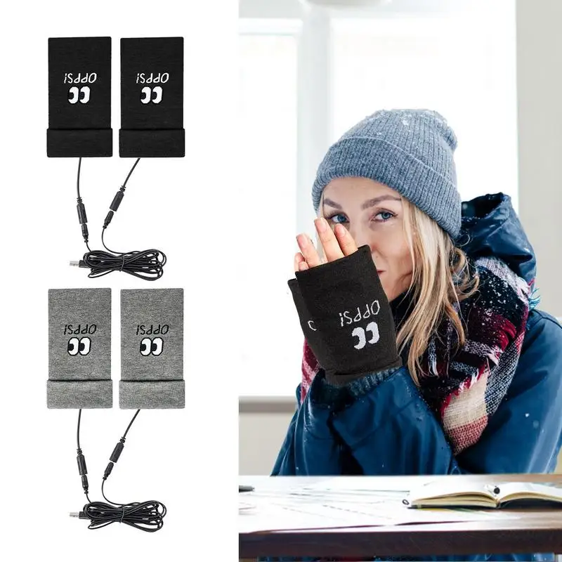 

USB Heating Gloves Touchscreen Heated Half Finger Gloves For Women USB Wire Control Hand Warmers Office Work Heating Gear