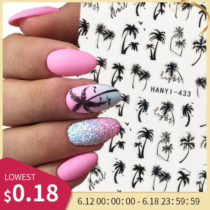 1Pc Summer Palm Coconut Tree Nail Stickers Leaves Fruits Orange Design Sliders for Nail3D Nail Art Decorations Nails Decals