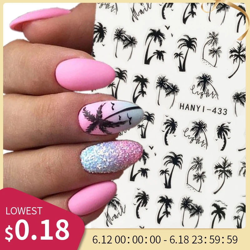 

1Pc Summer Palm Coconut Tree Nail Stickers Leaves Fruits Orange Design Sliders for Nail3D Nail Art Decorations Nails Decals