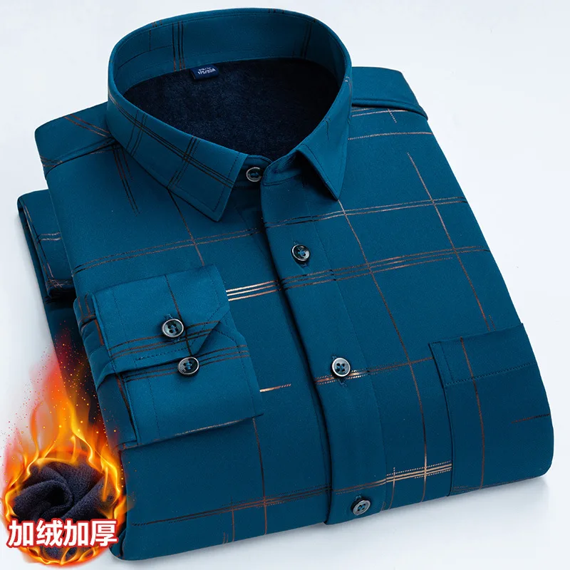 

Men Clothing 2022 Winter Plus Velvet Padded Men's Shirt Long-sleeved Warm Business Casual Camisas Para Hombre
