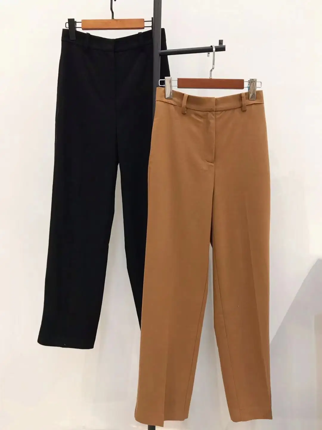Women Long Pants Woolen High Waist Straight Simple Solid Suit Trousers Office Lady Spring Summer