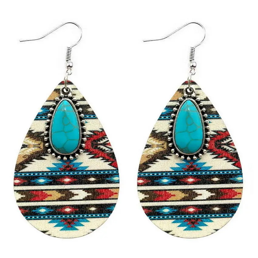 Винтажные бирюзовые каплевидные серьги Aztec для женщин 2022 НОВЫЕ геометрические