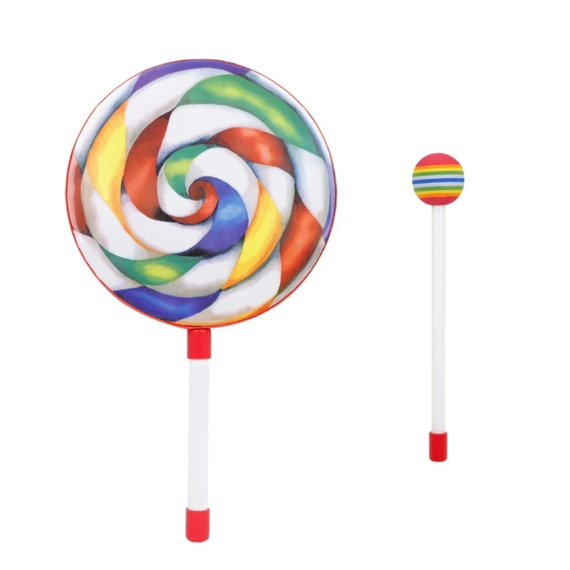 

Lollipop Shape Hand Drum with Candy Drumstick Education Tool Easy to Operate