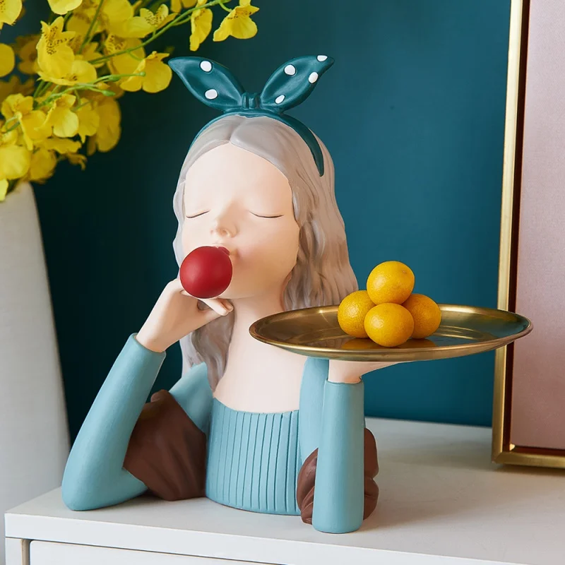 

Fairy Figures Girl Figurines Resin Tabletop Statues Creative Characters with Metal Gold Tray Home Decoration Birthday gifts