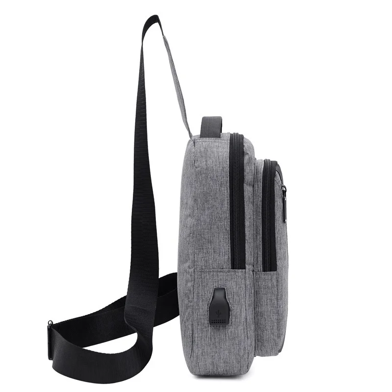 Fashion Leisure USB Charging Chest Bag Men's Large Capacity Canvas Shoulder Bag Men's Outdoor Cycling Sports Crossbody Bag