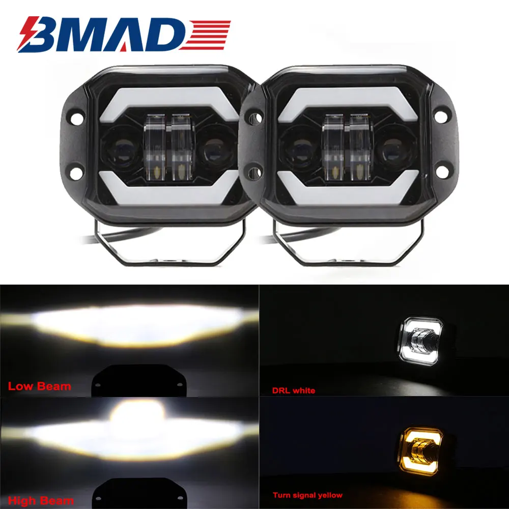 

BMAD 5" Led Pods Headlight Flush Mount Off Road Angel Eye Fog Lights Car Work Lights12V 24V for Jeep Truck 4x4 Atv