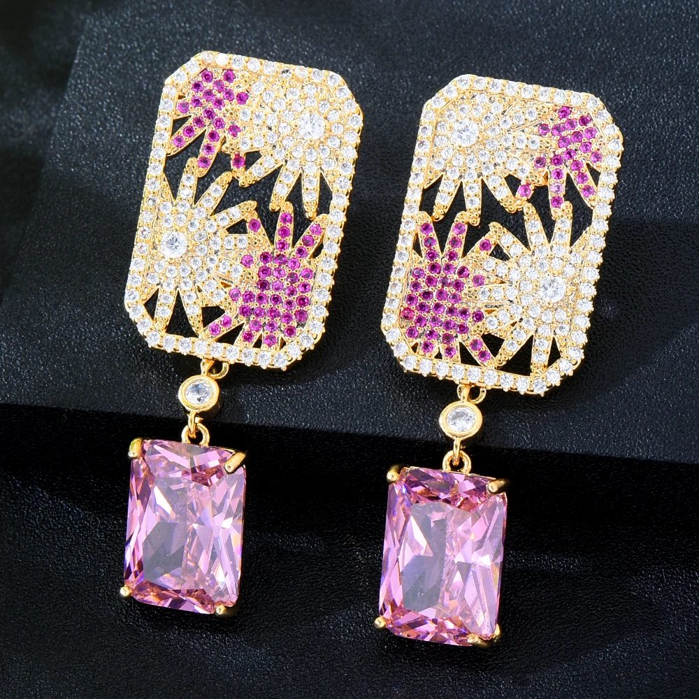 

Blachette Luxury High Quality Square Zircon Crystal Pendant Earrings Women Girls Lady Wedding Party Show Daily Romantic Jewelry