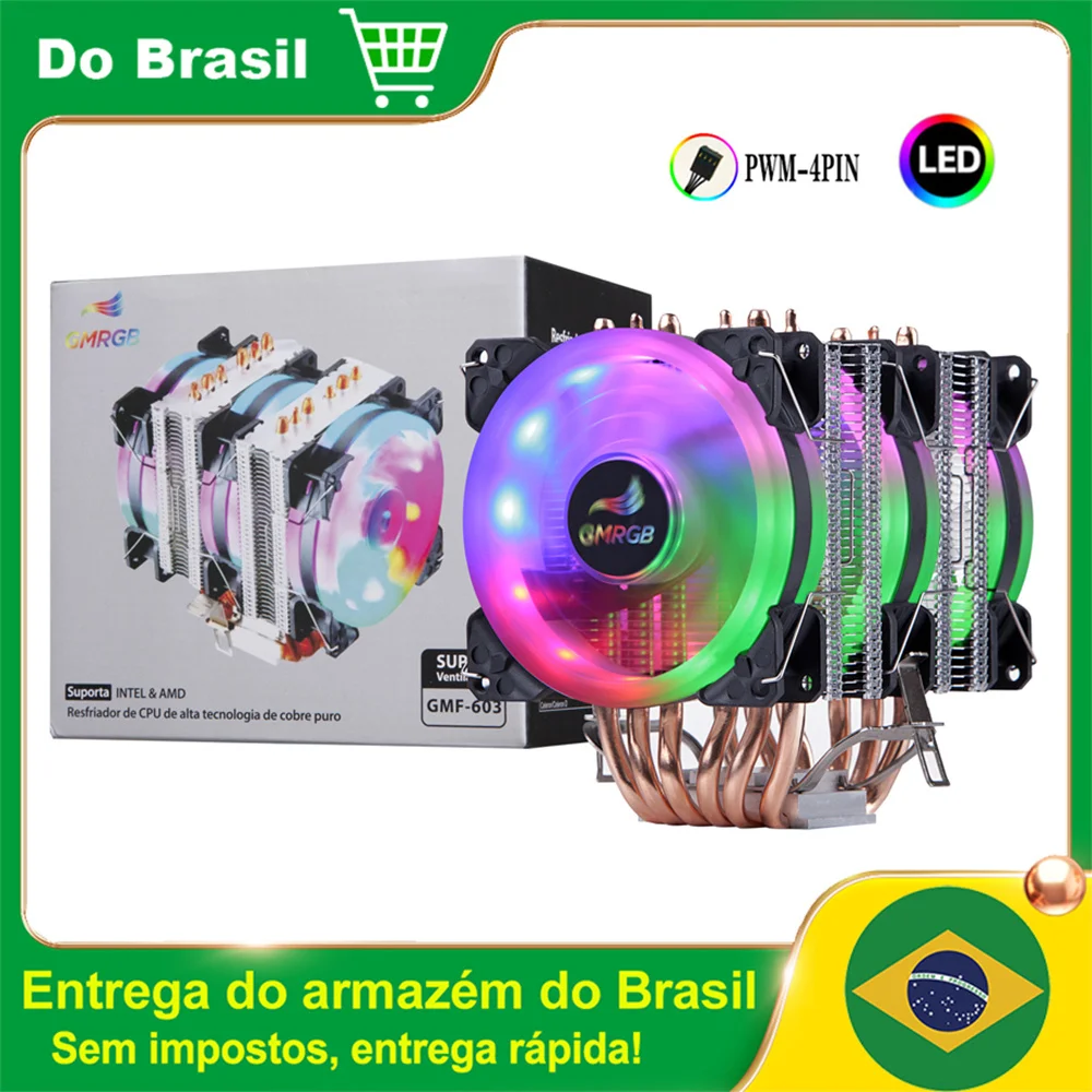 

GMRGB 6 Heat Pipe CPU Cooler 4 Pin PWM RGB PC Quiet Intel LGA 1700 775 1200 1150 1151 1155 2011/ X79 X99 AM2 AM3 AM4 Cooling Fan