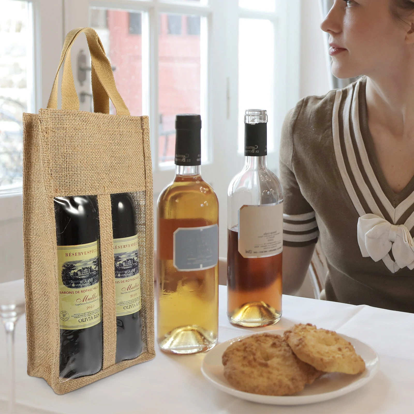 

Winegifttote Bottle Carrier Shopping Burlap Champagne Storage Packing Party Grocery Supplies Pouches Box Windowbeer Case