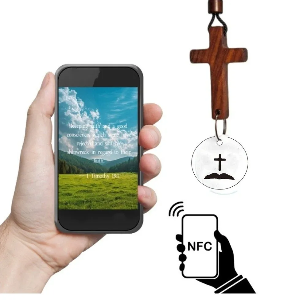 Фото Деревянный крест-подвеска с NFC и цитатой из Библии, ручной работы, вдохновляющий, с ежедневным стихом, для молитв и поддержания духа №3