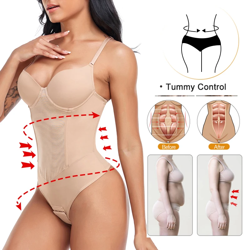 Women Full Body Shaper Thongs Bodysuit Shapewear Waist Trainer Steel Bones Tummy Control Underwear Flat Belly Underbust Corset