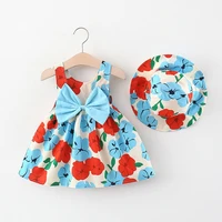 summer big bow flower printed beach girls dress 2022 casual baby princess dress kids girls clothes 0 2 years childrens clothing