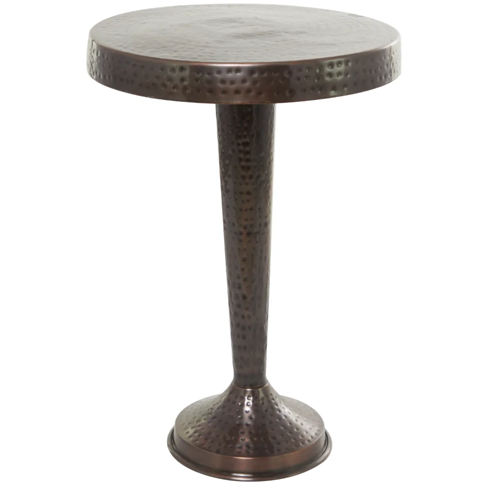 

Aluminum Vintage Brown Pedestal Accent Table 19"W x 26"H, Features a Hammered Design with Textured Table Top