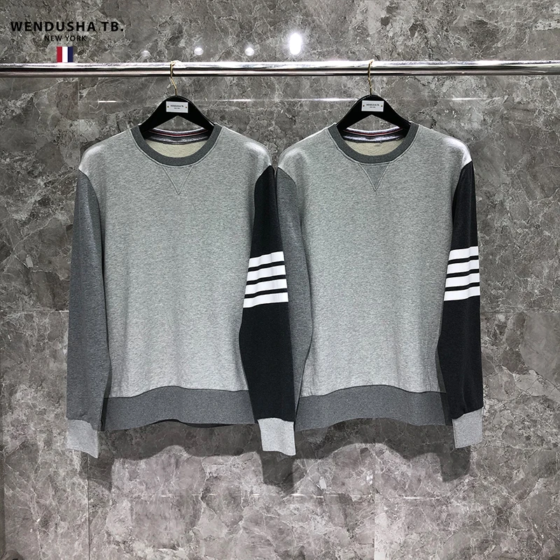 

TB Pullover Men and Women's Autumn Loose Round Neck Lovers' Versatile Loose Splicing Round Neck Sweater