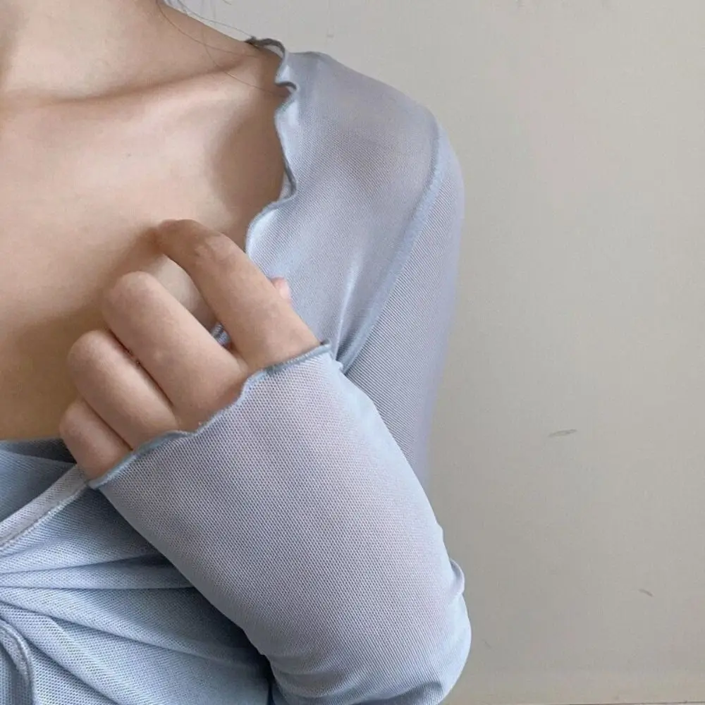 Повседневный сетчатый кардиган с рюшами и узлом прозрачный солнцезащитный топ