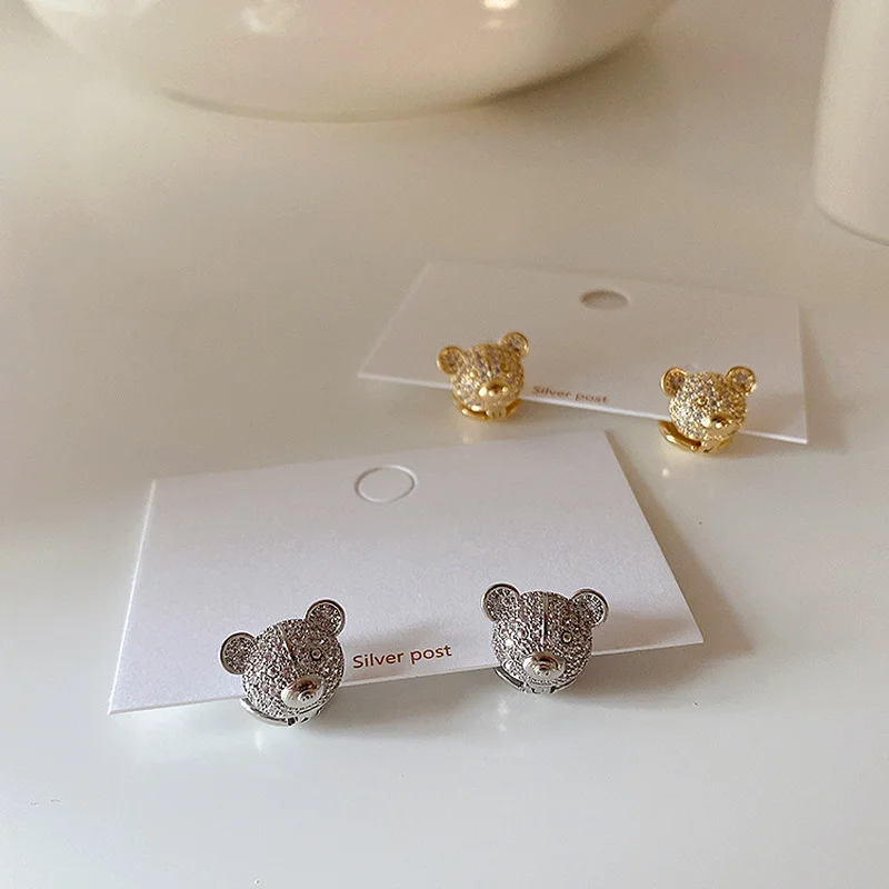 

Minar French Retro Gold Silver Color Bear Drop Earrings for Women Shiny CZ Stone Metallic Animal Statement Dangle Earrings Gifts