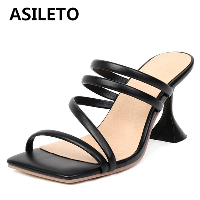 

ASILETO 2022 New Women's Shoes Sandals Square Toe Hoof Heels Straps Concise Large Size 34-48 Black White Fashion Summer S3280