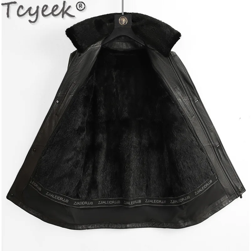 Tcyeek Мужские куртки из натуральной кожи козьей Пальто натурального норкового