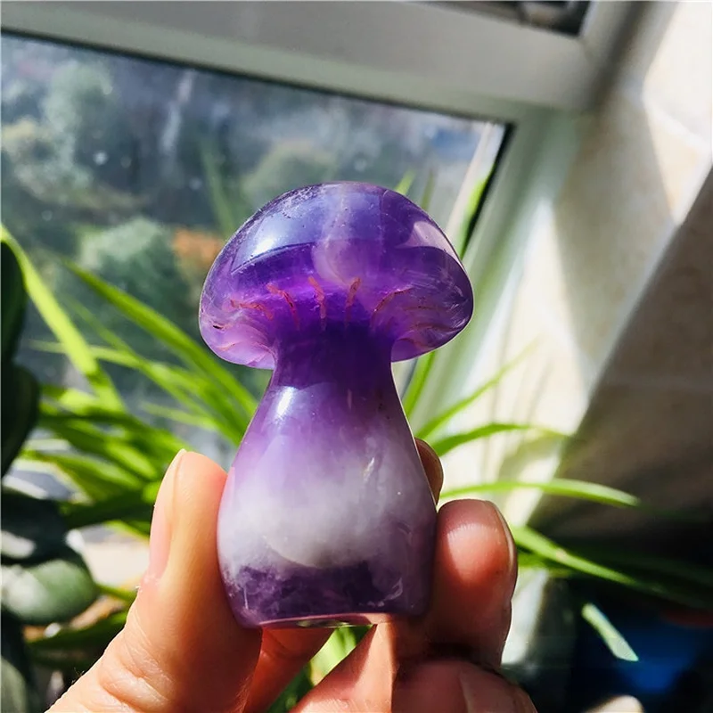 

Natural Amethyst Mushroom Gem Healing Quartz Crystal Mineral Reiki Energy Specimen Collectible Massage Stone DIY Jewelry No Hole