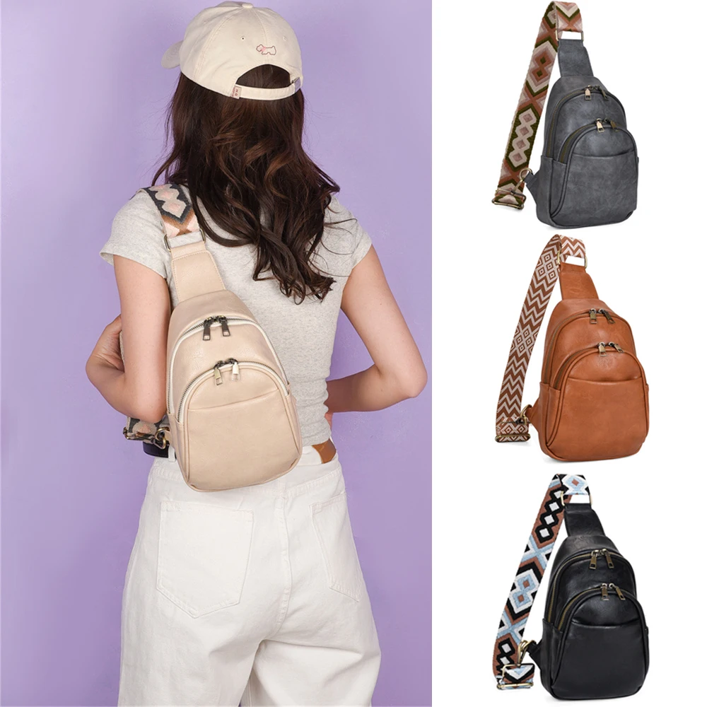 Vegan PU Leather Sling Bags Women Fashion Vintage Guitar Strap Crossbody Bag Female Casual Versatile Large Capacity Fanny Packs